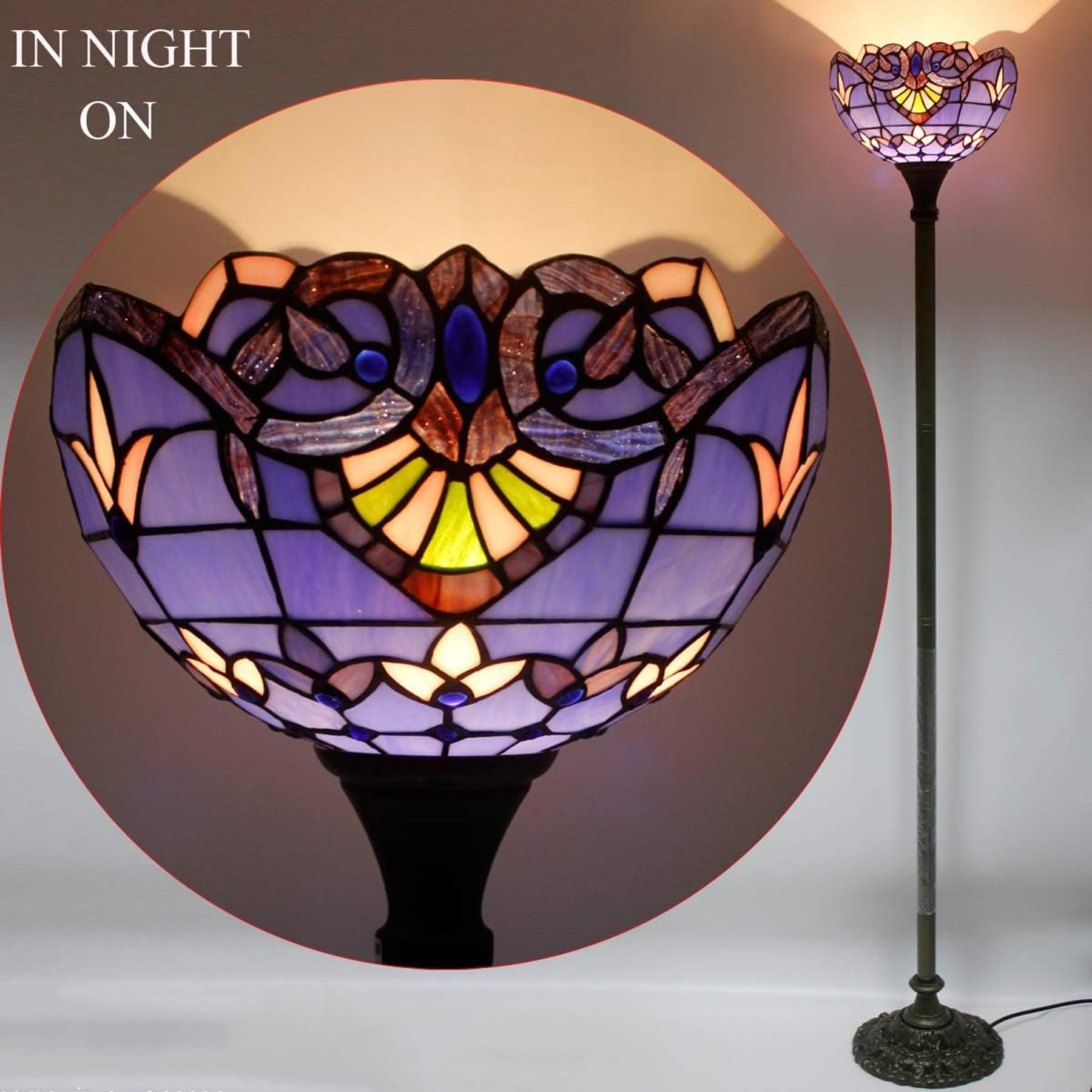 WERFACTORY Tiffany Floor Lamp Blue Purple Baroque Stained Glass